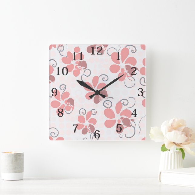 Reloj Cuadrado Flores rosadas boho (Hogar)