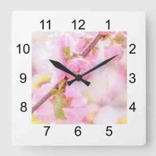 Reloj Cuadrado Flores rosadas sakura - Flor japonesa de cerezo