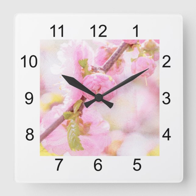 Reloj Cuadrado Flores rosadas sakura - Flor japonesa de cerezo (Anverso)