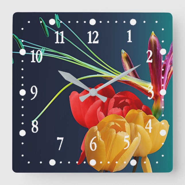 Reloj Cuadrado Flores Rosas-17250 (Anverso)