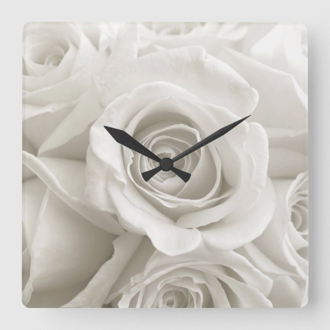 Reloj Cuadrado Flores | Rosas blancas (Anverso)