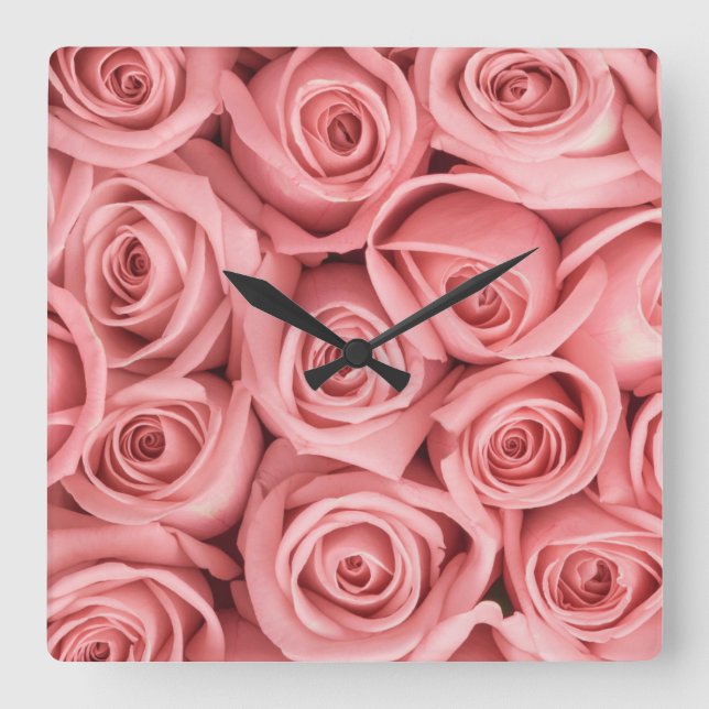 Reloj Cuadrado Flores | Roses rosados (Anverso)