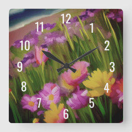 Reloj Cuadrado Flores silvestres al atardecer