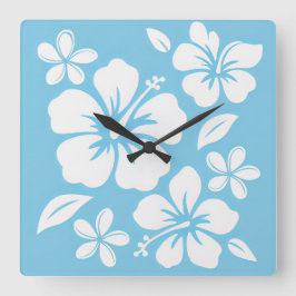 Reloj Cuadrado Flores tropicales de playa azul