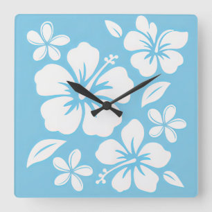 Reloj Cuadrado Flores tropicales de playa azul