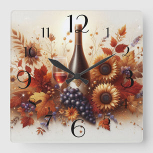 Reloj Cuadrado Flores, vino y uvas otoñales