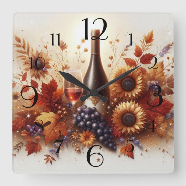 Reloj Cuadrado Flores, vino y uvas otoñales (Anverso)