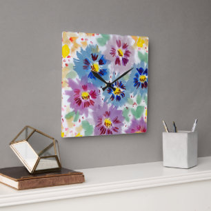 Reloj Cuadrado Flores violetas 
