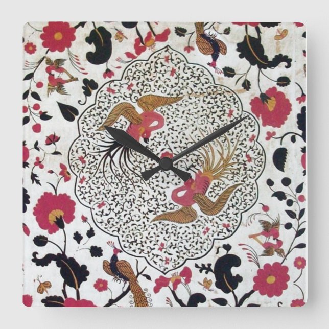 RELOJ CUADRADO FLORES Y AVES BLANCOS NEGROS EDEN / ELEGANTES (Anverso)