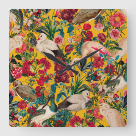 RELOJ CUADRADO FLORES Y AVES XVIII