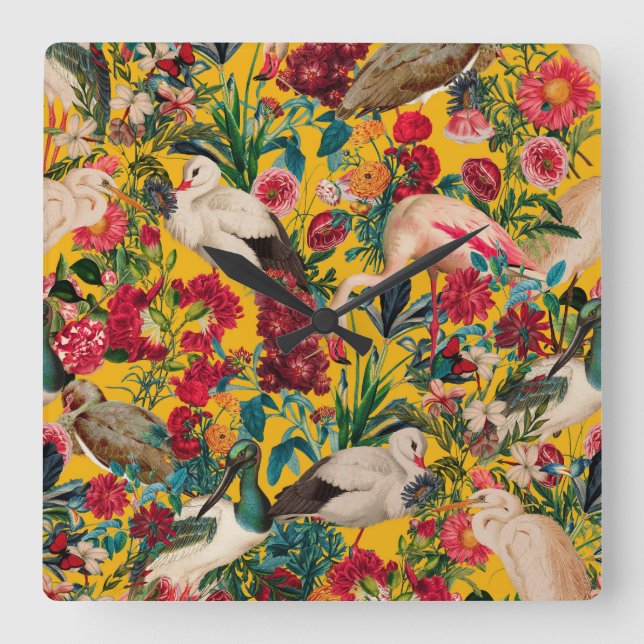 RELOJ CUADRADO FLORES Y AVES XVIII (Anverso)