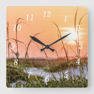 Reloj Cuadrado Florida Sea Oats Sunrise Wall Clock