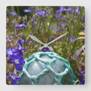 Reloj Cuadrado Flota Y Flores De Pesca De Vidrio