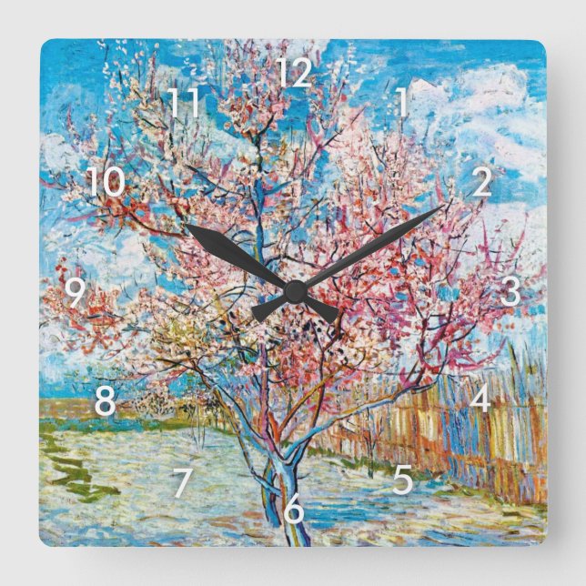 Reloj Cuadrado Flowering Peach Tree, Van Gogh (Anverso)