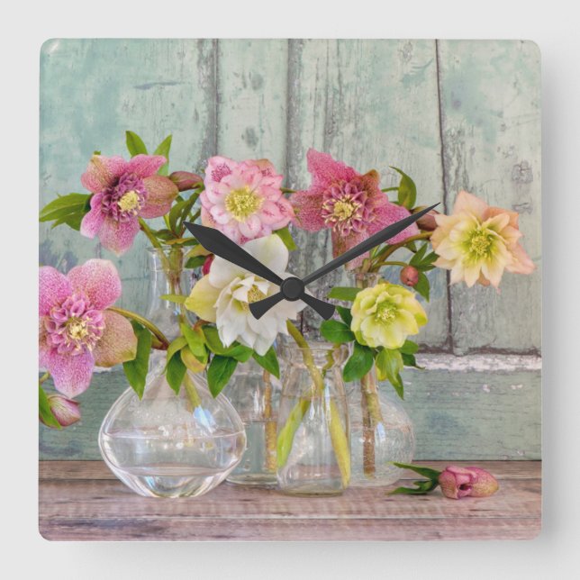 Reloj Cuadrado Flowers | Hellebores in Vases (Anverso)