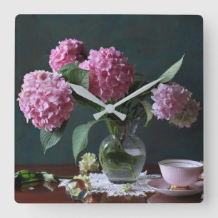 Reloj Cuadrado Flowers   Hydrangeas in Vase