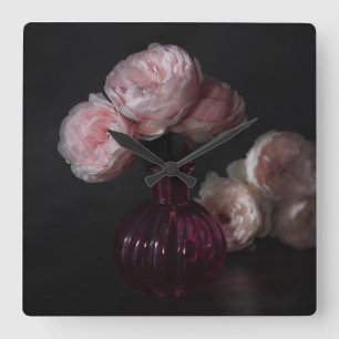 Reloj Cuadrado Flowers   Pale Pink Peonies in Vase