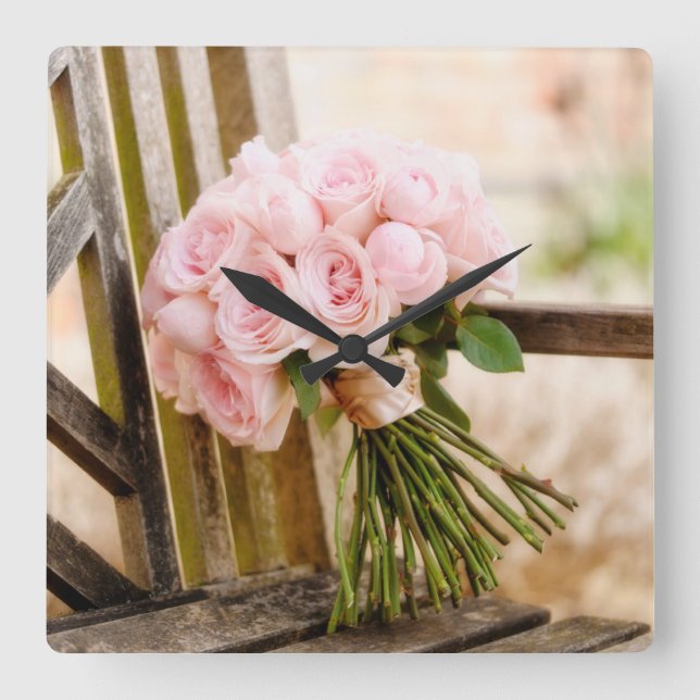 Reloj Cuadrado Flowers | Pink Rose Bouquet (Anverso)