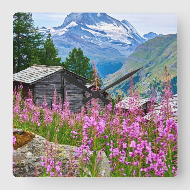 Reloj Cuadrado Flowers | Summer Matterhorn Switzerland (Anverso)