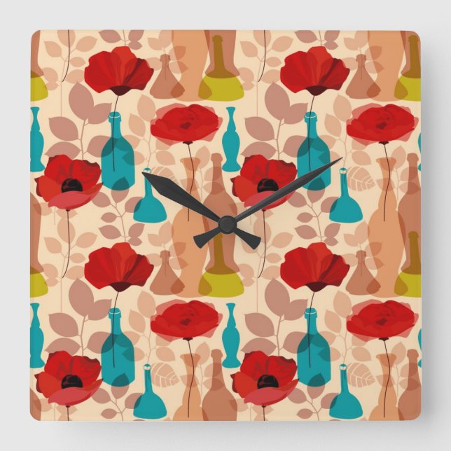 Reloj Cuadrado Flowers, vases and bottles pattern (Anverso)