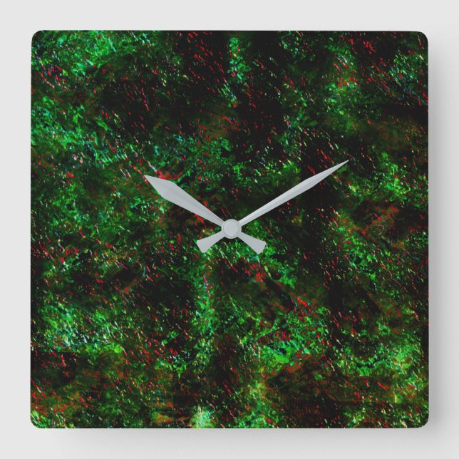 Reloj Cuadrado Fluctuación de puntos oscuros en verde llamativo y (Anverso)