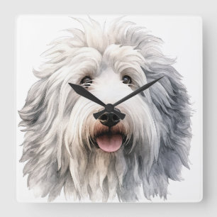 RELOJ CUADRADO FLUFFY GRANDES PERROS DE OVEJAS INGLESA ANTIGUAS