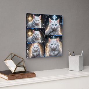 Reloj Cuadrado Fluffy Persa Cat Collage de fotos