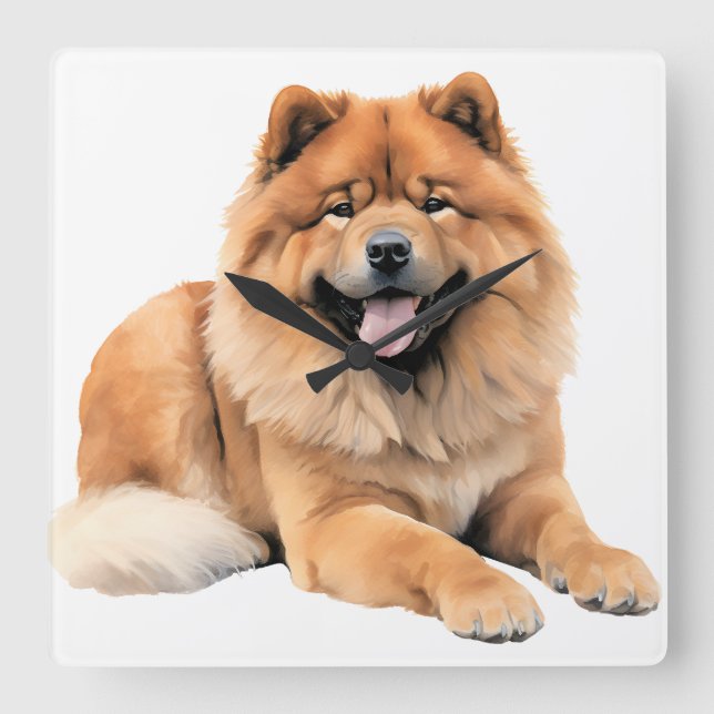 RELOJ CUADRADO FLUFFY ROJO CHOW CHOW PERRO (Anverso)