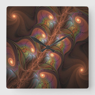 Reloj Cuadrado Fluorescente colorido Resumen Fractal marrón moder