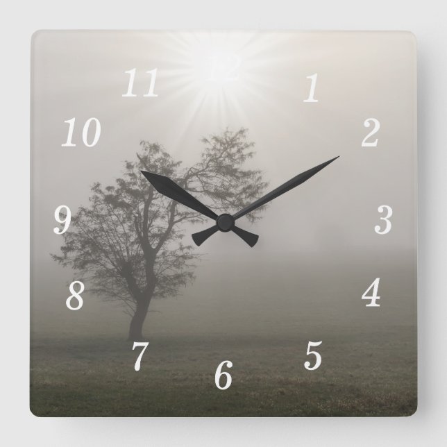 Reloj Cuadrado Foggy Starburst Tree Landscape Wall Clock (Anverso)