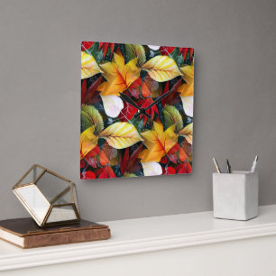 Reloj Cuadrado Foliage efímero otoñal en acuarela Vivid Bold