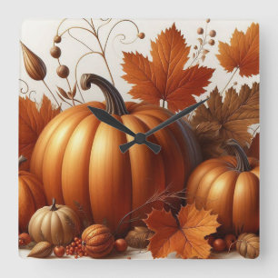 Reloj Cuadrado Foliage y calabazas de otoño
