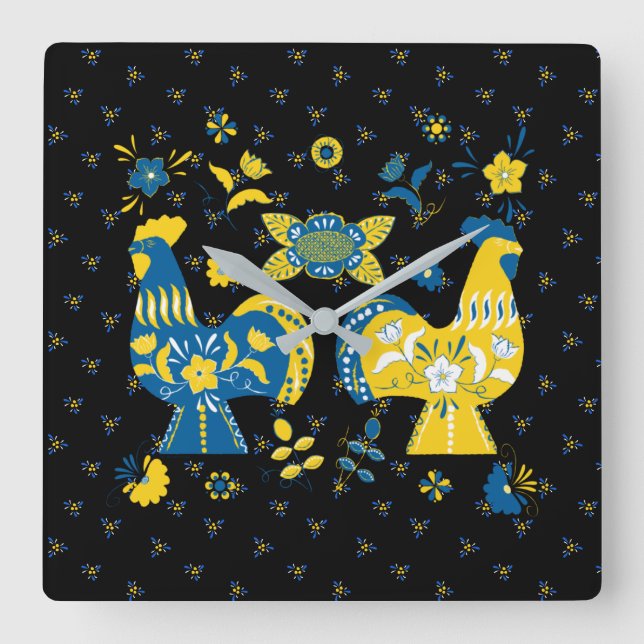 Reloj Cuadrado Folk Dala Rooster Sueco (Anverso)
