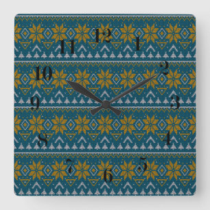 Reloj Cuadrado Folk traditional tribal abstract ornamental patter
