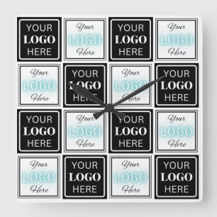 Reloj Cuadrado Fondo blanco simple de evento con dos logotipos
