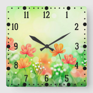 Reloj Cuadrado Fondo borroso realista de primavera-52374
