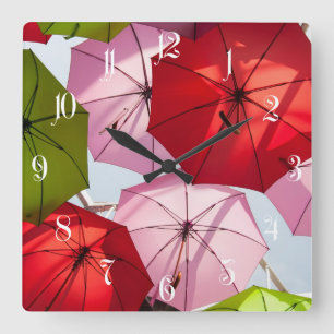 Reloj Cuadrado Fondo colorido del paraguas