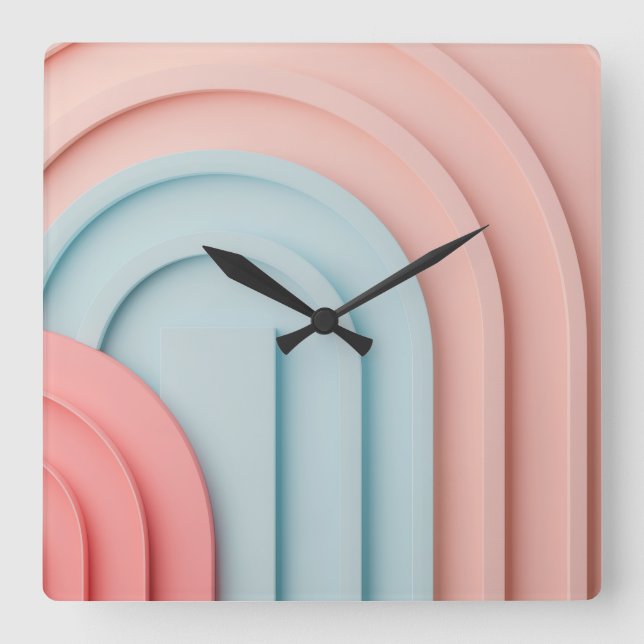 Reloj Cuadrado Fondo de arcos en tonos pastel (Anverso)