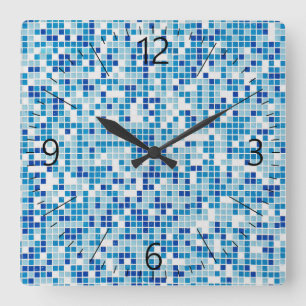 Reloj Cuadrado Fondo de azulejos azules