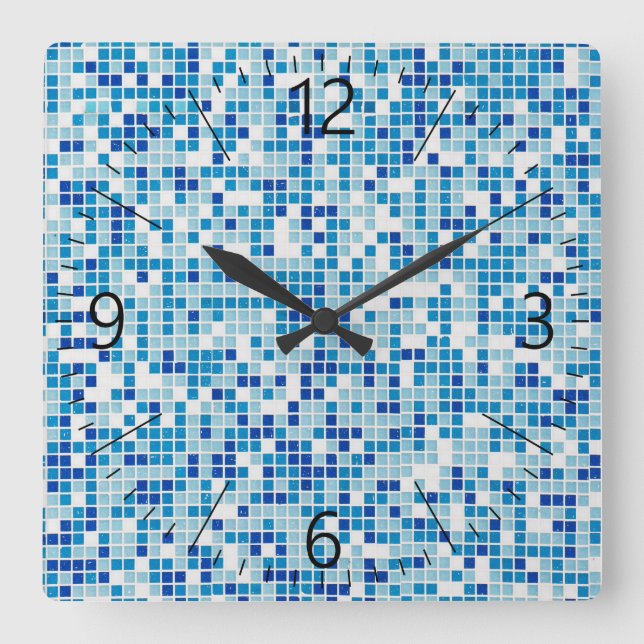 Reloj Cuadrado Fondo de azulejos azules (Anverso)
