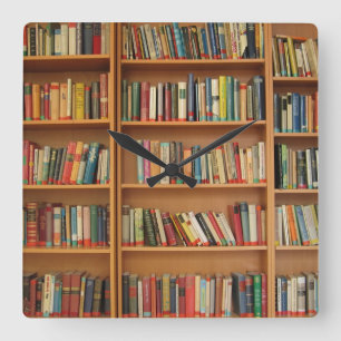 Reloj Cuadrado Fondo de biblioteca