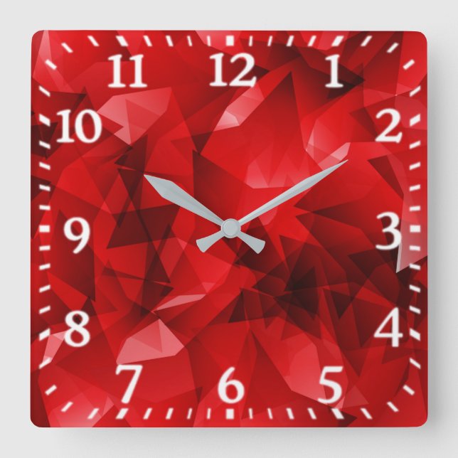 Reloj Cuadrado Fondo de cristal geométrico abstracto rojo (Anverso)