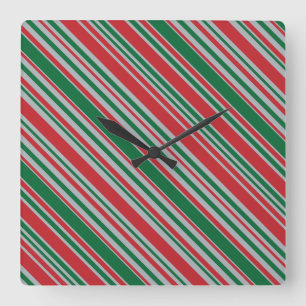 Reloj Cuadrado Fondo de franjas diagonales
