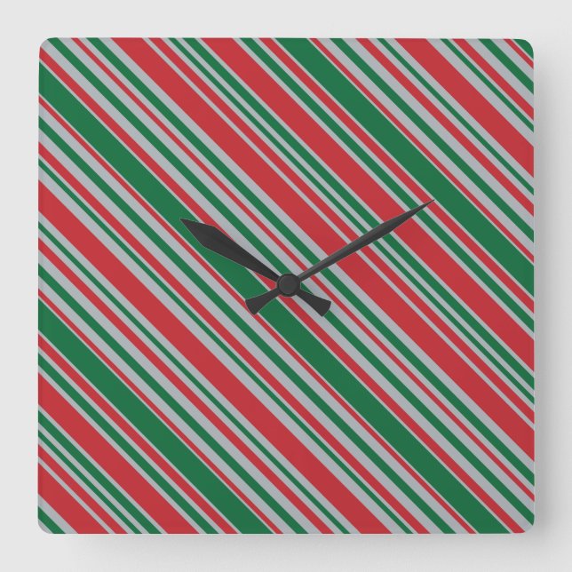 Reloj Cuadrado Fondo de franjas diagonales (Anverso)