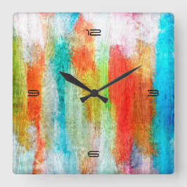 Reloj Cuadrado Fondo de grano de madera moderno colorido #10