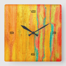 Reloj Cuadrado Fondo de grano de madera moderno colorido #5