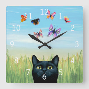 Reloj Cuadrado Fondo de la naturaleza de las mariposas del gato