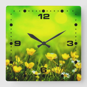 Reloj Cuadrado Fondo de las flores de primavera