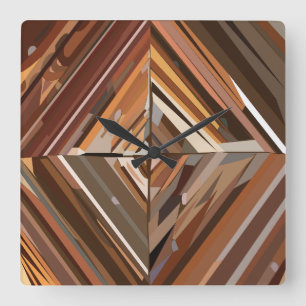 Reloj Cuadrado Fondo de madera con diamante geométrico moderno