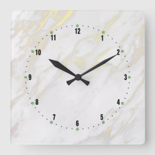 Reloj Cuadrado Fondo de mármol blanco y dorado